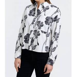 NEW FOXCROFT marina poppy long sleeve shirt in light black poppy